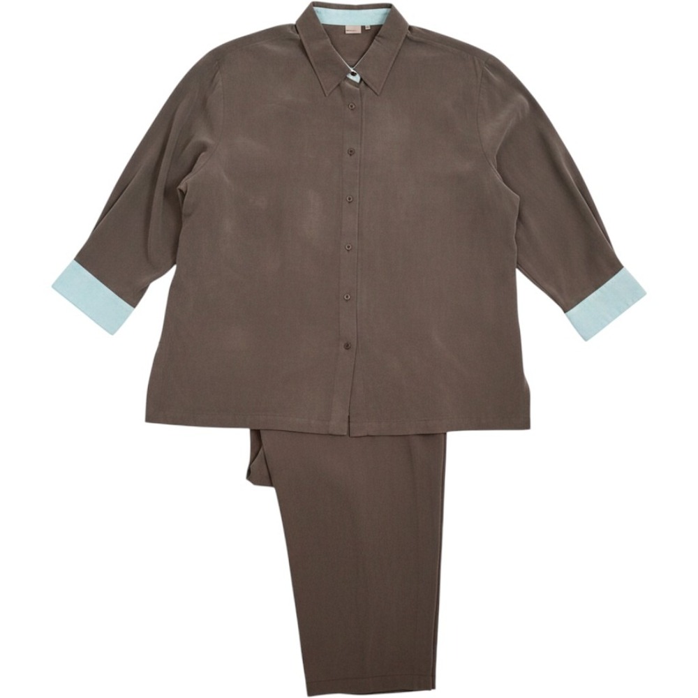 Go Silk 100% Silk 2-Piece Set Shirt & Pants Brown Size 3X Washable Silk